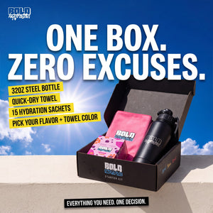 Hydration Starter Kit - Electrolyte Powder Box, Steel Bottle, Gym Towel | BOLD Hydration